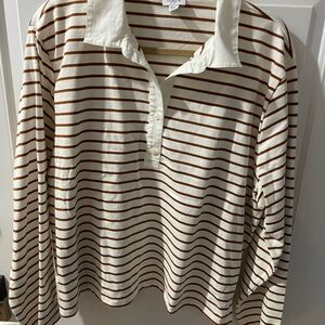 J. Crew Brown and White Striped Polo Shirt